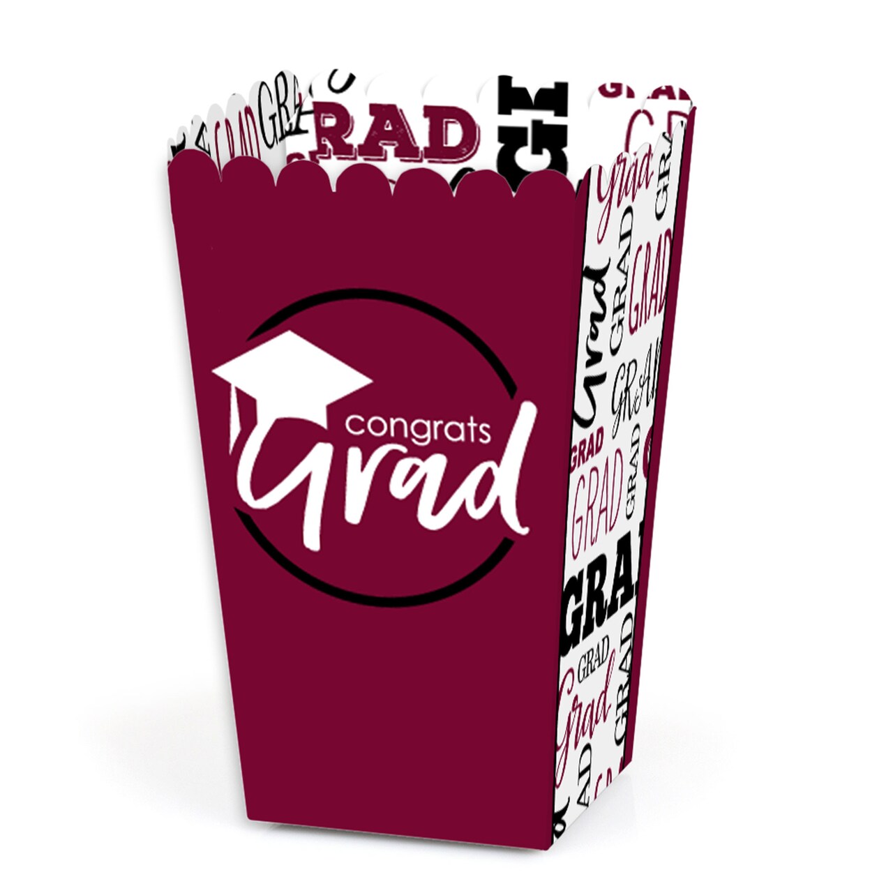 Big Dot of Happiness Maroon Graduation Party Favor Popcorn Treat Boxes - Set of 12